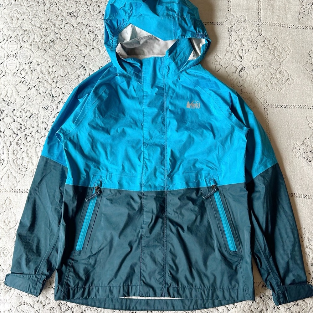 REI Blue Nylon Full Zip Up Rain Jacket